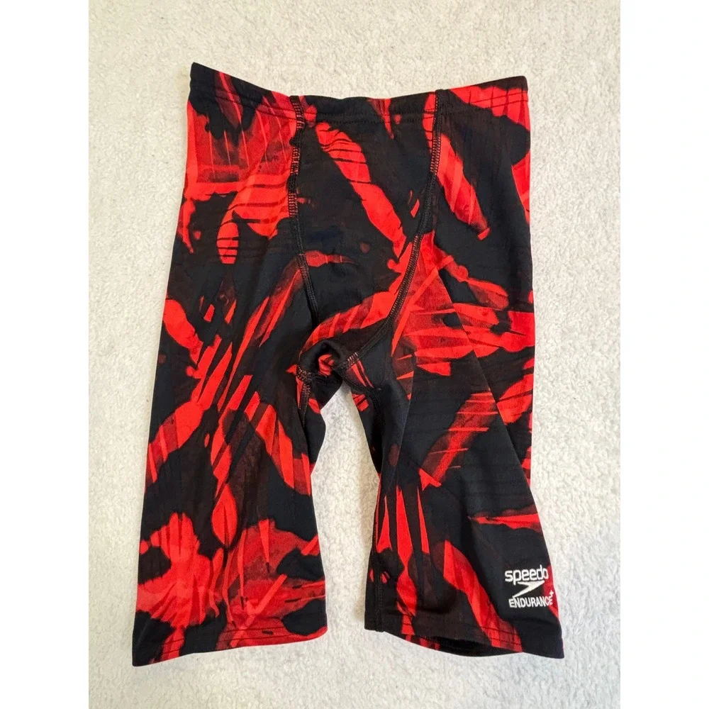 Speedo Endurance+ Mens Jammer‎ Swimsuit Red Graphic Print Size 28 Swim Trunks